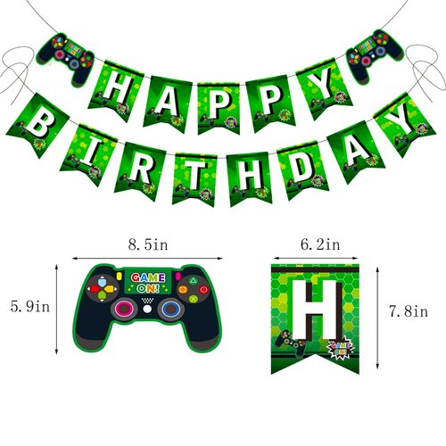 MEETINGU Game Happy Birthday Banner, Gaming Birthday Party Decorations for Boys Kids Game Themed Party Supplies(Green)