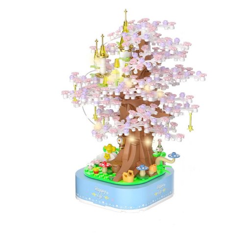LANGLICHUN Magical Cherry Blossom Tree Toy Set with Hidden Castle & Melodic Music Box
