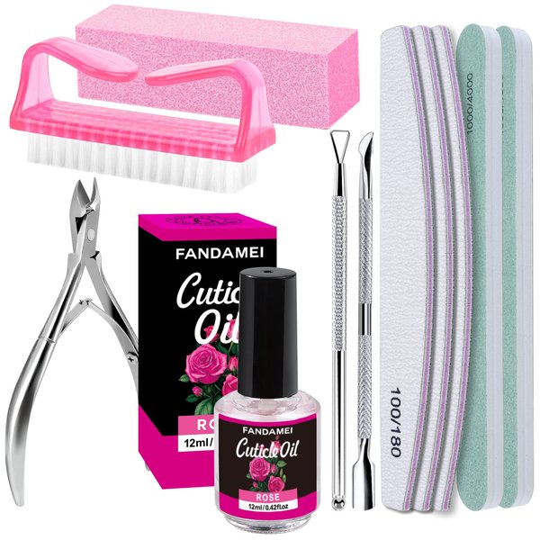 Nail Buffers and Files, FANDAMEI Manicure Tools Kit with 3PCS File, 2PCS Buffer, Rectangular Buffer Block, Cuticle Nippers, Pusher, Peeler. Oil Brush.