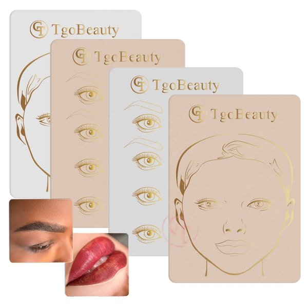 TgoBeauty Full Face Permanent Makeup Practice Skin Silicone White Eyebrow Practice Pad with Golden Design for Brow Lip Makeup (1pc White Skin)