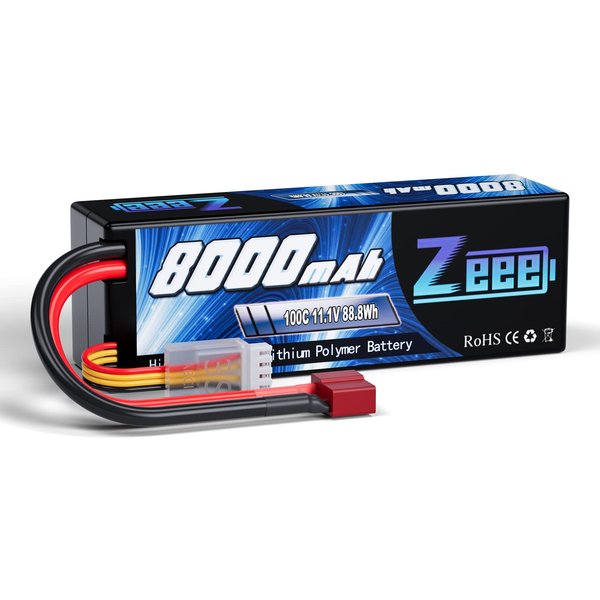 Zeee 3S Lipo Battery 8000mAh 11.1V 100C RC Battery with Deans T Plug Hard Case Battery for 1/8 1/10 RC Car Model RC Truck Tank Buggy Team Associated