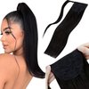 LaaVoo Human Hair Ponytail Extension Black Clip in Wrap Around 18" Pony Tail Human Hair One Piece Invisible Ponytail Hair Extensions Natural Black 80g/Pack
