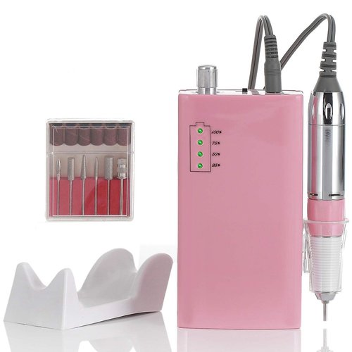Miss Sweet Portable Nail Drill Machine Rechargeable Electric Nail File for Acrylic (Sweet Pink)