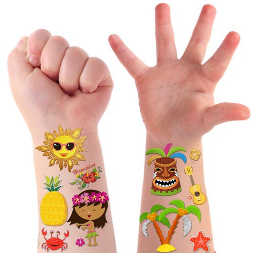 Partywind 38 Styles Glitter Metallic Temporary Tattoos for Kids, Hawaiian Luau Birthday Party Decorations, Tropic Summer Pool Beach Party Supplies Favors for Kids Boys Girls Adults