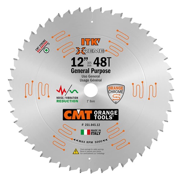 CMT 251.045.12 ITK General Purpose Saw Blade, 12-Inch x 45 Teeth 1FTG+2ATB Grind with 1-Inch Bore
