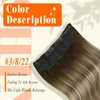 Fshine Invisible Wire Hair Extensions Real Human Hair 14 Inch Wire Human Hair Extensions Balayage Walnut Brown to Ash Brown and Butter Blonde One Piece Hair Extensions Clip in Human Hair Remy Hair 70g