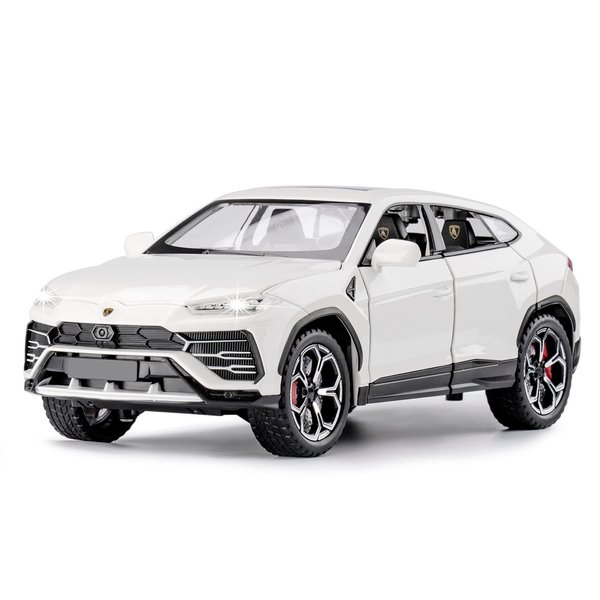 SASBSC Toy Cars for Boys Lambo Urus Car Toys for 3 4 5 6 7 8 Year Old Boy Metal Cars for Kids Diecast Model Cars with Light and Sound Birthday Gifts (White, 1:24)