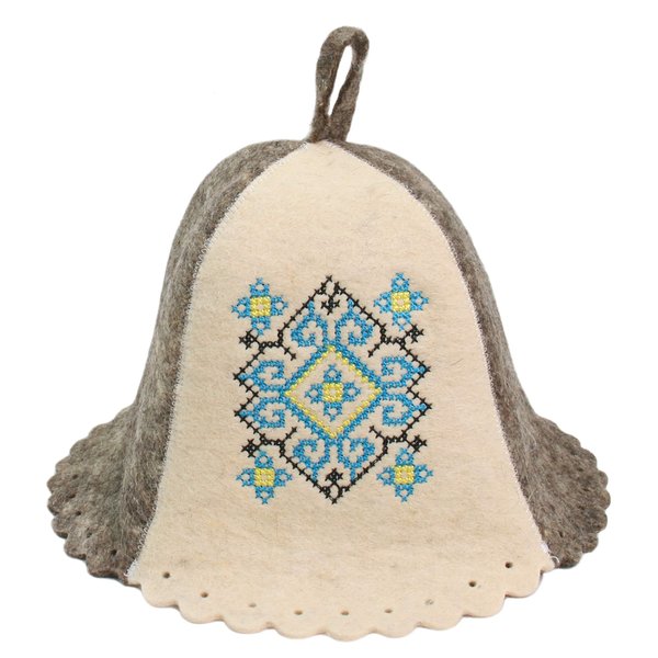 Ukrainian Wool Sauna Hat for Men and Women Ornament Blue Protect Hair - Sauna Cap for Men - Banya Hat for Men - Felt Sauna Hat Wool - Sauna Hair Protector