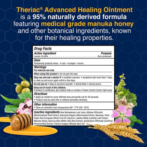 Theriac Advanced Manuka Honey Healing Ointment – Naturally Heals 50% Faster Than Triple Antibiotic/Ideal for Minor Cuts, Scrapes, and Burns / (0.5 Oz)