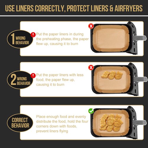 Air Fryer Disposable Paper Liner for Ninja DZ201 DZ071 DZ401 DZ550, 100PCs Rectangle 8.6x 5.5'' Baking Parchment Paper Air Fryer Inserts Accessories, Ninja Foodi Dual Papel para Freidora de Aire