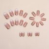 ANDGING Coffin Press on Nails Short Medium Ombre White Glue on Nails with Gradient Glitter Gold Line Striped Design Acrylic Fake Nails for Wedding False Nails Women Manicure Stick on Nail with Glue