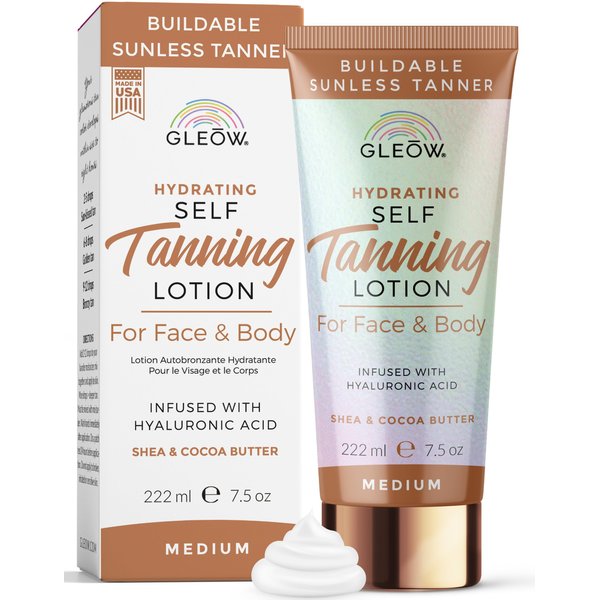 GLEOW Self Tanner New 2024 Self Tanning Lotion for Face & Body, Indoor Tanning Lotion, Sunless Tanner, Fake Tan Lotion, Face Tanner Quick Tan 7.5 oz