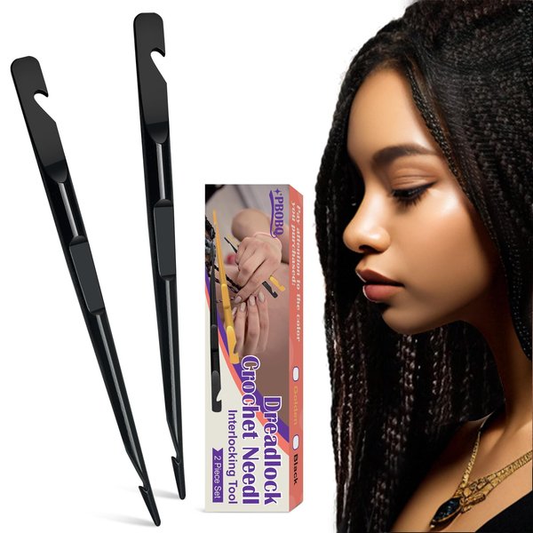 Dreadlock Retightening Tool, Interlocking Crochet Needle Set, Dual Ended Metal Needles for Locs and Sisterlocks（Black 2)