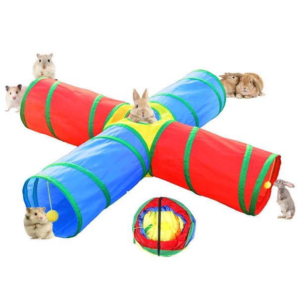 AFYHH Guinea-Pig Rabbit Tunnel Toys - Collapsible 4 Way Rabbit Guinea Pig Bunny Tunnel Tube Accessories Hideaway House Beds for Small Animals Hides Running Hiding