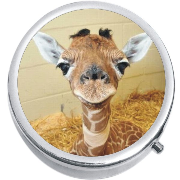 Baby Giraffe Medicine Vitamin Compact Pill Box - Portable Pillbox case fits in Purse or Pocket