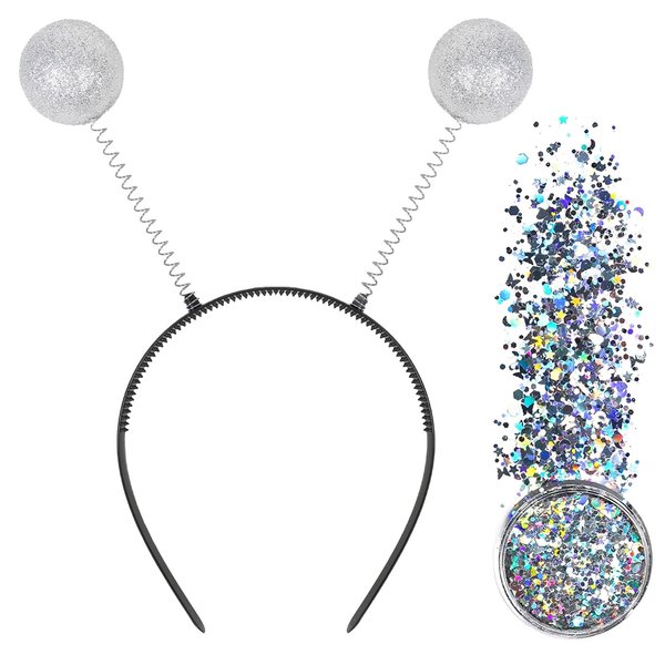 Alien Headband Halloween Alien Costume Accessories Alien Antenna Headband with Face & Body Chunky Glitter Space Theme Party Favors for Women