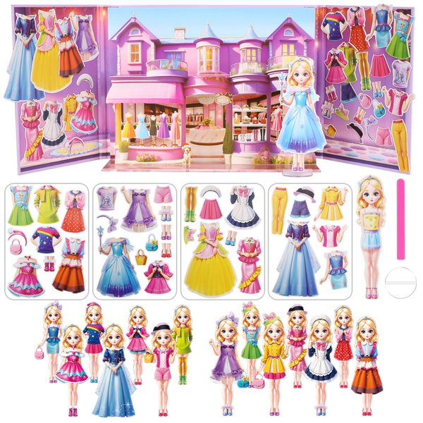 Yuzee Magnetic Dress Up Dolls for Girls - Paper Doll Dress Up Game Stickers - 35 Piece Role Play Magnetic Travel Playset, with Magnetic Clothing and Accessories, Stereoscopic Magnetic Box (Amy)