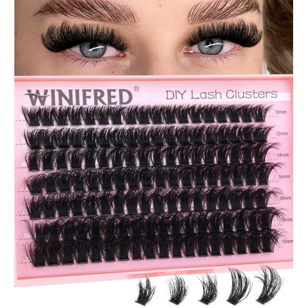 Winifred Fluffy Eyelash Clusters 100D Lashes Clusters Individual Lashes Thick Volume Lash Clusters 10-18mm Eyelash Extension D Curl Mink Lashes Extension DIY for Beginners