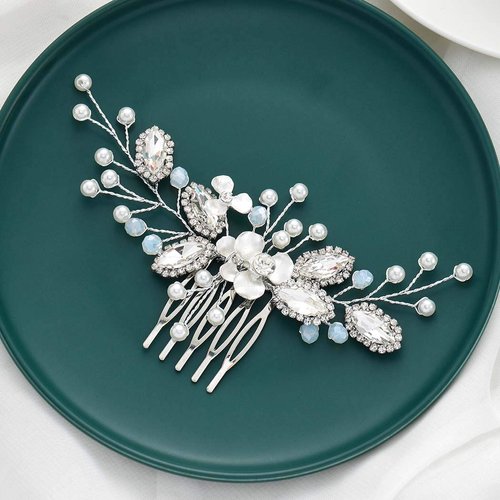 Gorais Crystal Wedding Hair Comb for Wedding Silver Pearl Headpiece Bridal Hair Accessories for Women and Girls