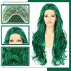 BABEHERS Dark Green Lace Front Wigs 13x3 Synthetic Lace Front Wig Loose Curly Wigs for Women 24 Inch Long Wavy Synthetic Lace Front Wig Wave Heat Resistant 150% Density