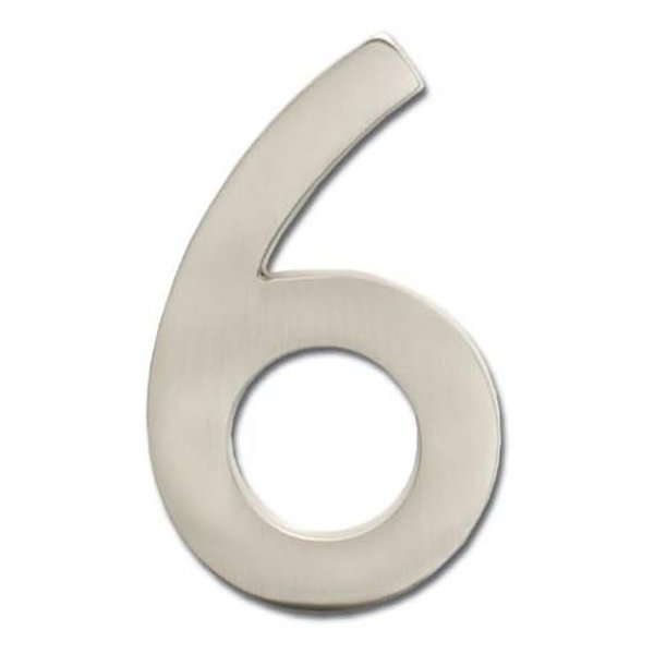 Architectural Mailboxes 3582SN-6 4 inch Solid Brass Floating House Number, 6, Satin Nickel