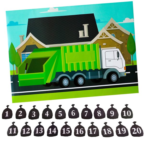 Finds Fit 4U Garbage Truck Party Game - Trash Truck Birthday Party Supplies -Fun for All Ages - Pin The Garbage on The Garbage Truck