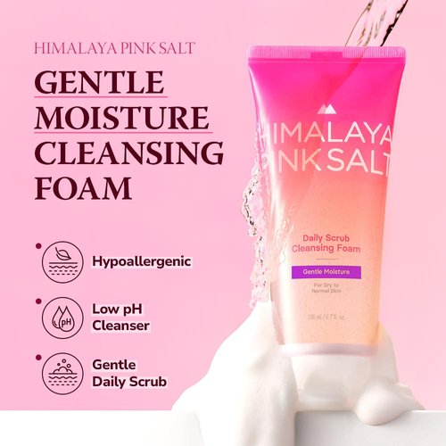 HIMALAYA PINKSALT Daily Scrub Cleansing Foam Gentle Moisture, 6.7 fl oz 2 Pack - Hyaluronic Acid Facial Cleanser for Dry Skin, Mild Acidic Foam Cleanser, Facial Scrub, Korean Skin Care