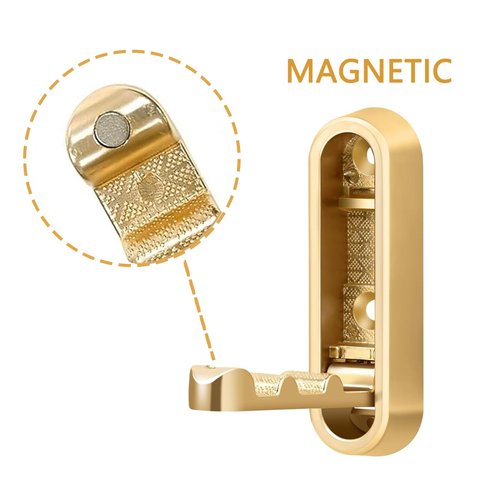 Folding Wall Hooks, 2 Pack Gold Wall Hooks for Hanging, Folding Invisible Hook with Screws, Metal Foldable Hook for Bathroom, Kitchen, Bedroom #Gold