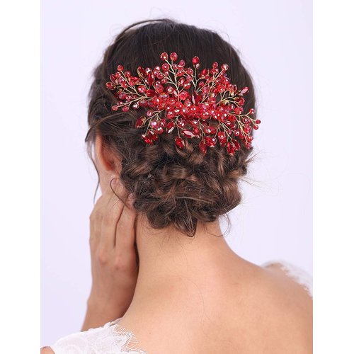 Aimimier Bridal Hair Comb Red Crystal Wedding Comb Ruby Crown with Marquise Wedding Headpiece Bridesmaid Hair Accessories for Women and Girls