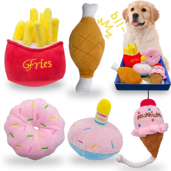 Puppy Toys 5 Pack Dog Toys for Small Dogs, Dog Squeaky Toys, Cute Small Dog Toys Stuffed Plush Dog Toy Bundle, Dog Birthday Cake Toy Gift Set, Puppy Chew Toys to Keep Them Busy, Puppy Teething Toys