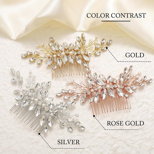 Catery Wedding Hair Comb Pearl Side Combs Rhinestones Hair Jewelry Crystal Hair Pieces Decorative Bridal Hair Accessories for Women and Girls (SILVER)