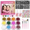 12 Color Temporary Glitter Tattoo Kit for Kid, with 92 Stencils, 2 diamond stickers, 4 Glues & 5 Brushes, Adults & Kids Arts Glitter Make Up Kit, Beautiful Holiday Gifts for Girls & Boys.