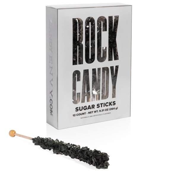 Candy Envy - Black Rock Candy Sugar Sticks - Black Cherry Flavored - 12 Indiv. Wrapped