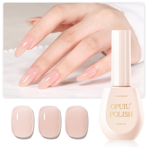 OPUIU Natural Nude Gel Nail Polish, 15ml Jelly Nude Gel Polish Translucent Color Soak Off UV LED Cured Nail Gel Nail Art DIY Manicure at Home Color 033