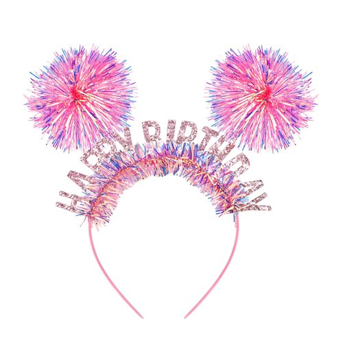 KICOSY Birthday Headbands for Girls Birthday Crown Tiara Birthday Girl Headband Party Headband Pom Pom Headband Glitter Iridescent Fringe Happy Birthday Decorations Birthday Gifts for Girls