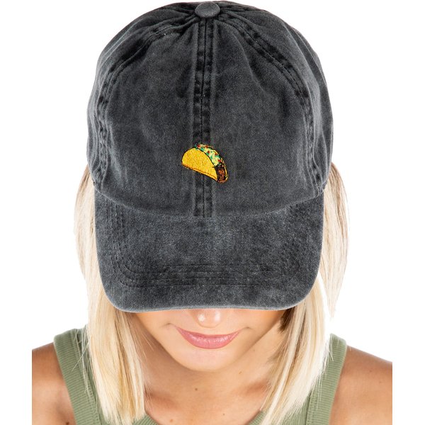Dad Hat Unisex Cotton Low Profile Distressed Vintage Baseball Cap (Taco - Black (Washed))