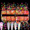 Luminous Nail Art Sequins, Fluorescent 3D Nail Glitter Flakes Design, Butterfly Flowers Stars Heart Letters Nail Decorations Holographic Acrylic Supplies Accessories False Nails Manicure Confetti Kit