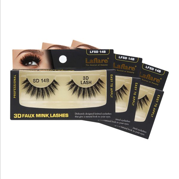 Laflare Silk Lashes 3D FAUX MINK Eyelashes, Light, Reusable, Handmade, Natural Looking, Professional Easy to Apply Eyelashes in a Knitted Style2-3 PACKS BUNDLE SPECIAL (3, SD14B)