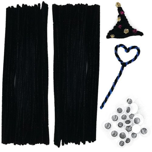 Cldamecy 200 Pieces Pipe Cleaners Set with 20 pcs Googly Eyes,Black Chenille Stems Pipe Cleaners Supplies for DIY Craft Projects and Decorations