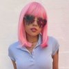 Rosa Star Short Bob Wig with Bangs Straight Synthetic Hair Wigs for Women (Ash Pink)