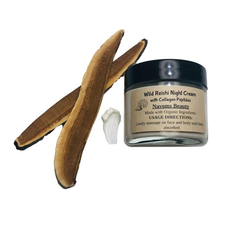 Navoms Beauty Organic Wild Reishi Night Cream with Colagen Peptides, Echinacea, Detox Cream, Fine Lines and Wrinkle Free, All Ages and Skin Types - Vegan (0.5 oz)