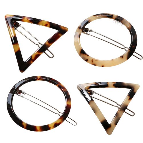 Lurrose 4 Pieces Tortoise Hair Clips Celluloid French Design Barrettes Acrylic Resin Hair Clips Geometric Hair Pins Triangular Circle Leopard Print Barrettes for Women Girls
