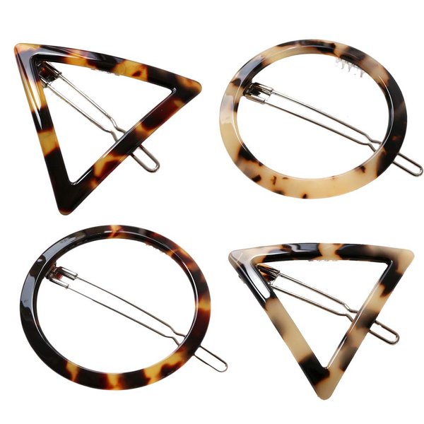 Lurrose 4 Pieces Tortoise Hair Clips Celluloid French Design Barrettes Acrylic Resin Hair Clips Geometric Hair Pins Triangular Circle Leopard Print Barrettes for Women Girls