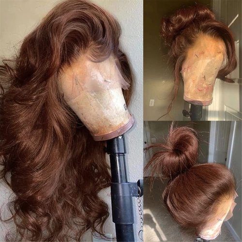 Silky Longess Body Wave Lace Front Wigs Human Hair Pre Plucked, 13x4 Chocolate Brown Human Hair Wigs for Black Women HD Transparent Auburn Wigs Reddish Brown Wigs with Baby Hair 180 Density 20 Inch