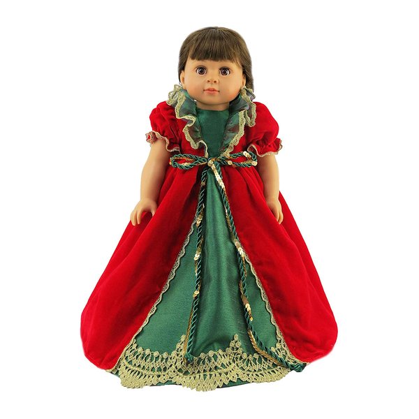 American Fashion World Red and Green Victorian Christmas Dress for 18-Inch Dolls | Premium Quality & Trendy Design | Dolls Clothes | Outfit Fashions for Dolls for Popular Brands