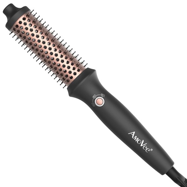 AmoVee Curling Iron Thermal Brush, 1.25 Inch Double PTC Heated Round Brush, 3 Temps Heated Brush Create Root Volume & Loose Curls Long-Lasting Styling, Dual Voltage for Traveling
