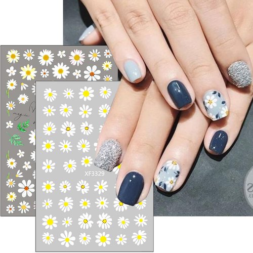 12Pcs Flower Nail Art Stickers 3D Spring Summer Daisy Nail Decals Self-Adhesive Sunflower Nail Stickers Colorful Floral Nail Art Design Accessories Flower Nail Supplies for Women Acrylic Nails Decor