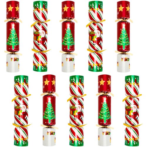 10PACK Christmas Party Favor No-Snap Table Favors with Prize Joke Gifts for Adults Kids Party Supplies Dinner Decorations British English Holiday Games Christmas Tree Pattern