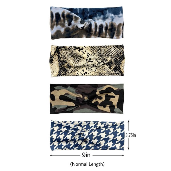 SWEETKIE Twist Front Headbands - Cute Head Wraps Perfect for Yoga, Workouts, Daywear, Happy Hour - Fashion Accessory for Women, Girls, Teens - Snake, Camouflage, Tie Dye, Houndstooth
