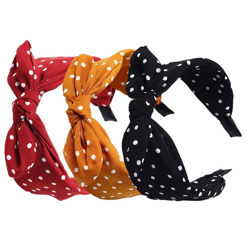 Qiabao Womens Wide Polka Dots Headbands Headwraps Hair Band with Bow Pack of 3